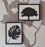 Birch wood picture with Philodendro leaf - wall decoration