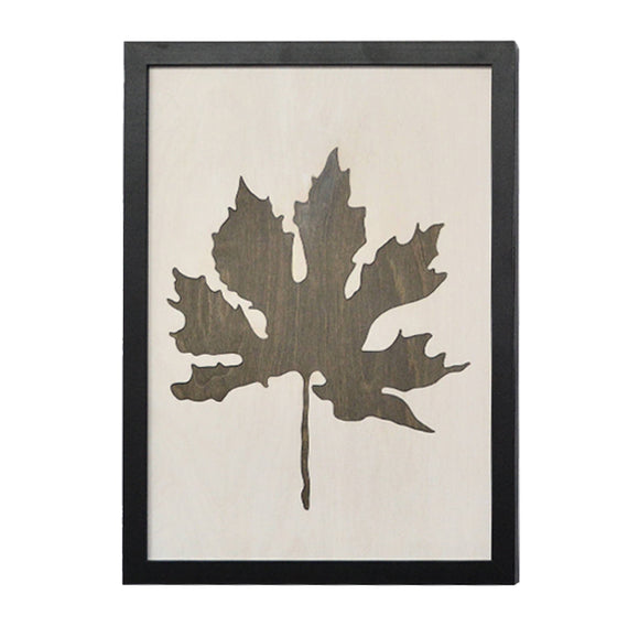 Birch wood picture with Maple leaf - wall decoration
