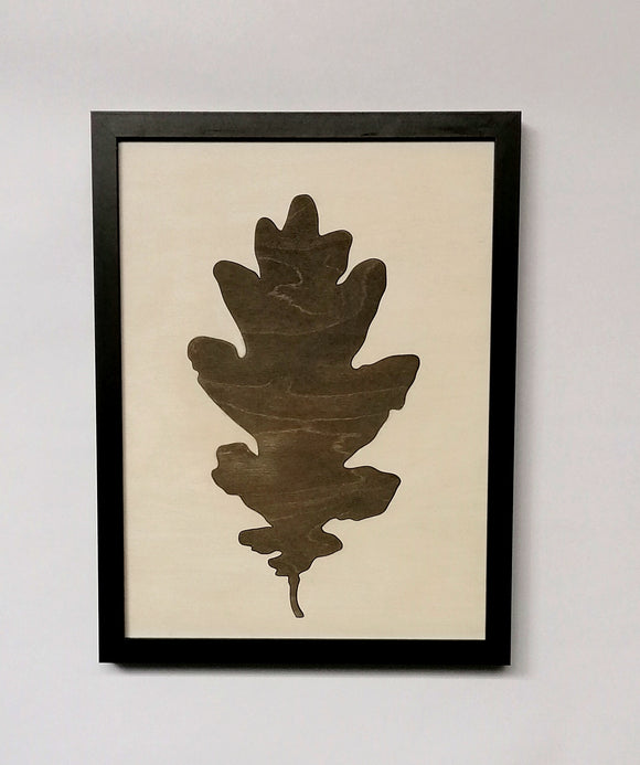 Birch wood picture with oak leaf - wall decoration